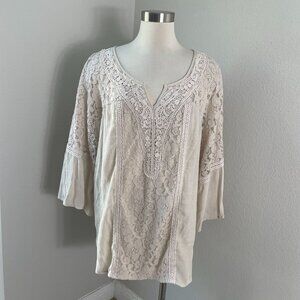 Westport Womens Plus 3X Lace Trim Tunic Top V Neck 3/4 Sleeve Shirt